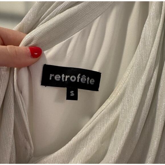 Retrofete Platinum Andrea One Shoulder Pleated Metallic Jersey Gown Small - Picture 14 of 14